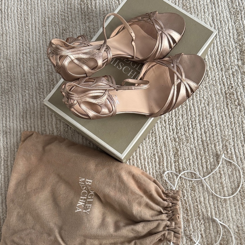 Badgley Mischka Metallic Rose Gold Strappy Heeled Sandals